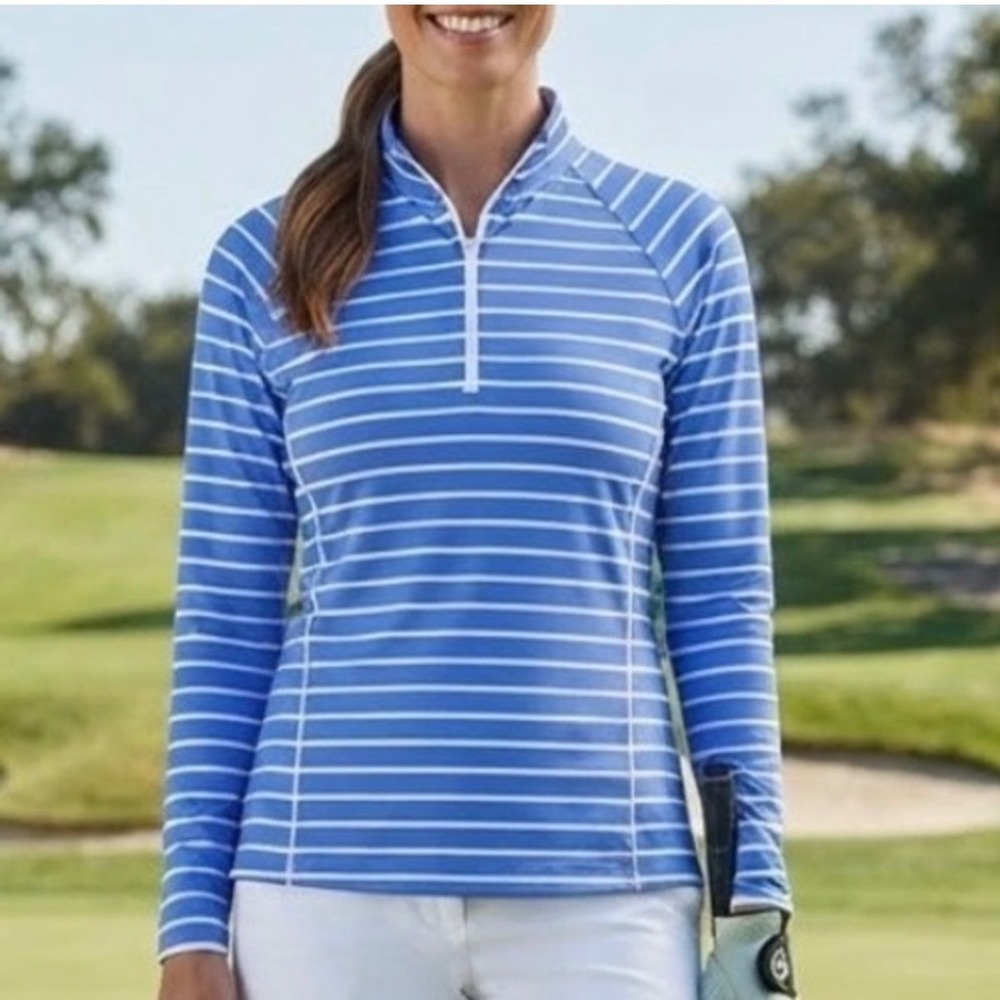 RLX Ralph Lauren Golf Concept 1 Blue White Striped Quarter Zip Pullover XL NEW